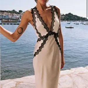 beige slip dress Rihoas Jacquard Textured Beaded Midi with Square-Neck & Pearl-Strap, / L emilio pucci Rental Length:16 Days Experience modern sophistication with Lars Amadeus Black Cropped
